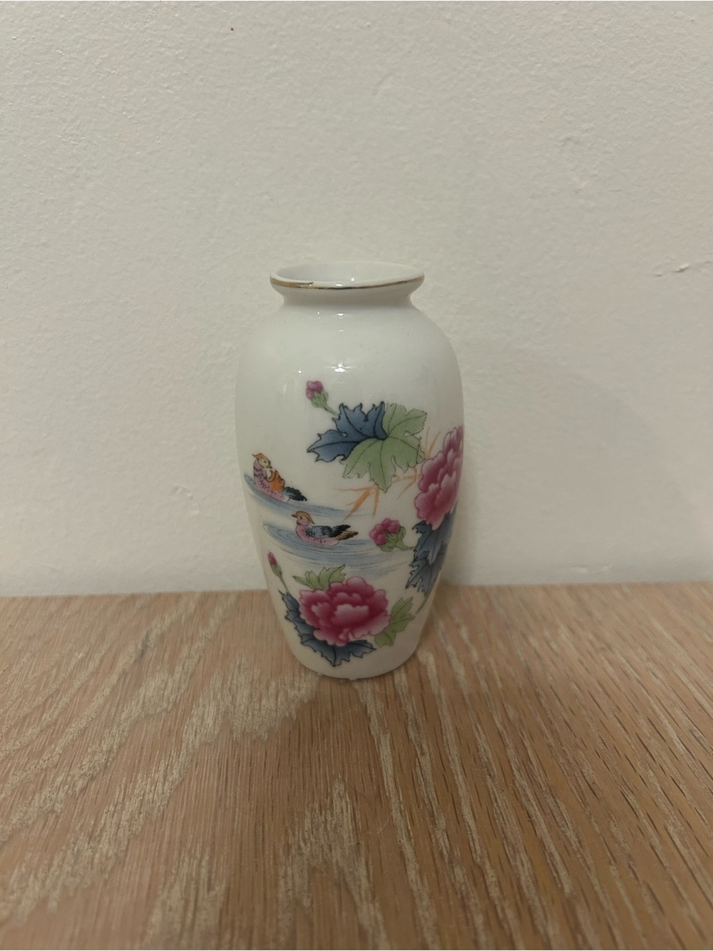 White Floral Vase with Pink Peony Design